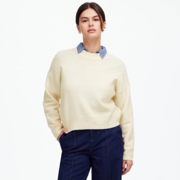 Madewell Women's XL Wool Cashmere Blend Boxy Sweater Ivory Off White Baggy EUC - Picture 1 of 8